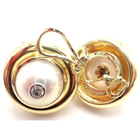 Authentic Tiffany & Co Picasso 18k Yellow Gold Diamond Mabe Pearl Earrings Paper - Picture 9 of 11